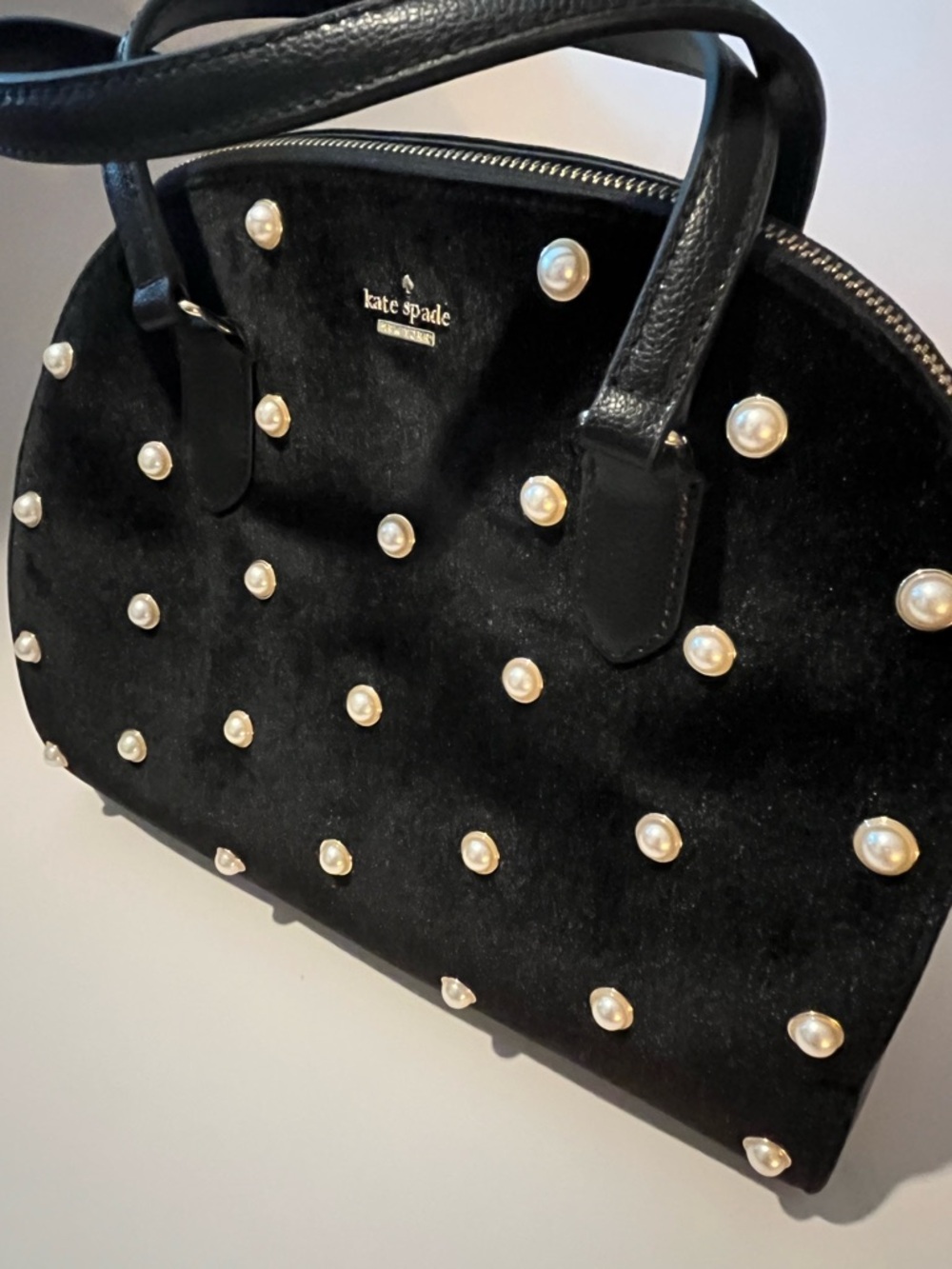kate spade Black Pearl-Accent Velvet Satchel - Picture 3 of 7